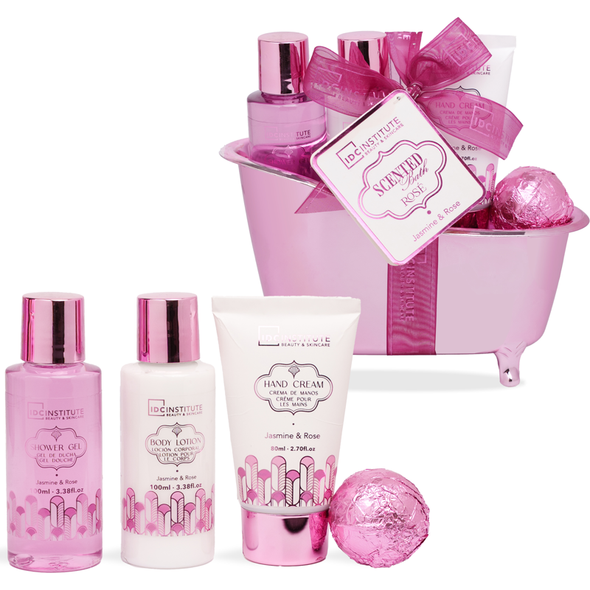 IDC INSTITUTE COFANETTO ROSE' SET BATH JASMINE & ROSE 4 PEZZI; SHOWER GEL 100 ML + BODY LOTION 100 ML + HAND CREAM 80 ML + BATH BOMB 