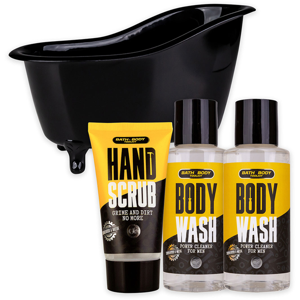 ACCENTRA MEN TOOLKIT BATH CONFEZIONE DA BAGNO UOMO; BAGNOSCHIUMA 100 ML, SCRUB MANI 50 ML, SPUGNA A RETE. PROFUMAZIONE SANDALO E MUSCHIO.