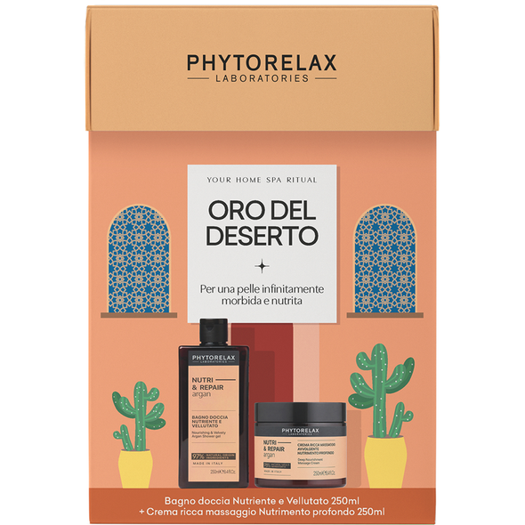 PHYTORELAX CONFEZIONE ORO DEL DESERTO ARGAN BAGNODOCCIA NUTRIENTE 250 ML + CREMA MASSAGGIO 250 ML