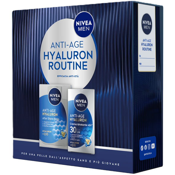 NIVEA MEN COFANETTO ANTI AGE HYALURON ROUTINE VISO; AFTER SHAVE BALM ANTI AGE 100 ML + CREME HYDRATING SPF30  50 ML