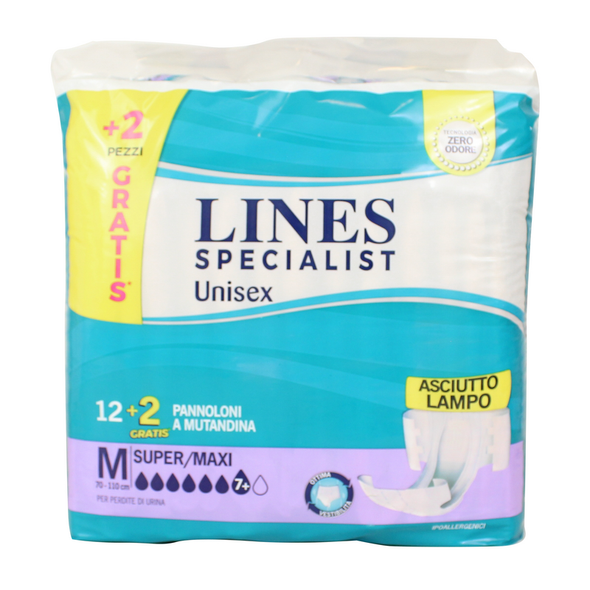 LINES SPECIALIST PANNOLONI A MUTANDINA TAGLIA M GIROVITA 70-110 CM 12+2 PEZZI - DISPOSITIVO MEDICO CE CLASSE 1