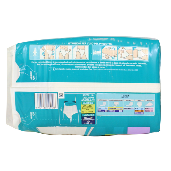 LINES SPECIALIST PANNOLONI A MUTANDINA TAGLIA M GIROVITA 70-110 CM 12+2 PEZZI - DISPOSITIVO MEDICO CE CLASSE 1