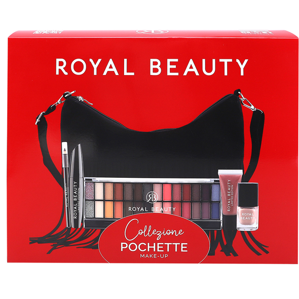 ROYAL BEAUTY NATALE POCHETTE CON FRANGE MAKE UP MYRIAM; MASCARA - MATITA - PALETTE OCCHI - GLITTER - SMALTO