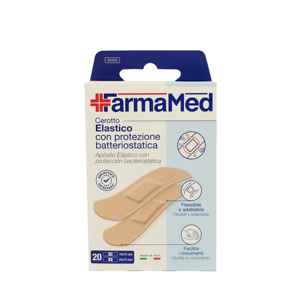 FARMAMED 20 CEROTTI ELASTICO CON PROTEZIONE BATTERIOSTATICA 2 FORMATI MEDIUM E LARGE
