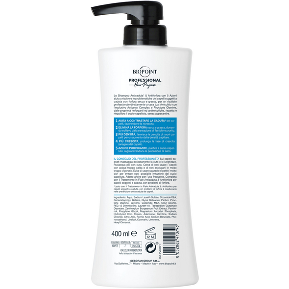 BIOPOINT PROFESSIONAL SHAMPOO ANTICADUTA & ANTIFORFORA RIEQUILIBRANTE 5 AZIONI 400 ML