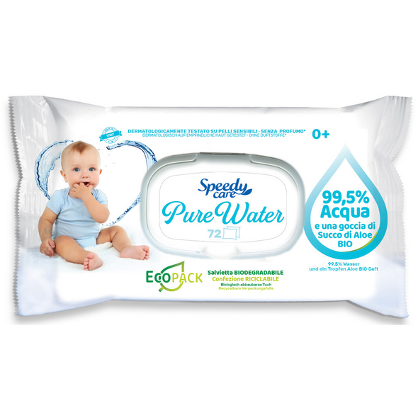 SPEEDY CARE 72 SALVIETTE BIODEGRADABILI PURE WATER PER PELLI SENSIBILI 0+