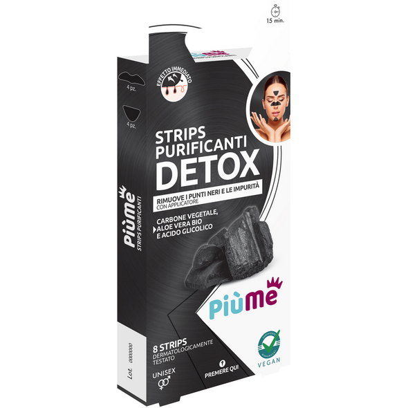PIUME 8 STRIP PURIFICANTI DETOX PUNTI NERI CARBONE VEGETALE E ZENZERO BIO
