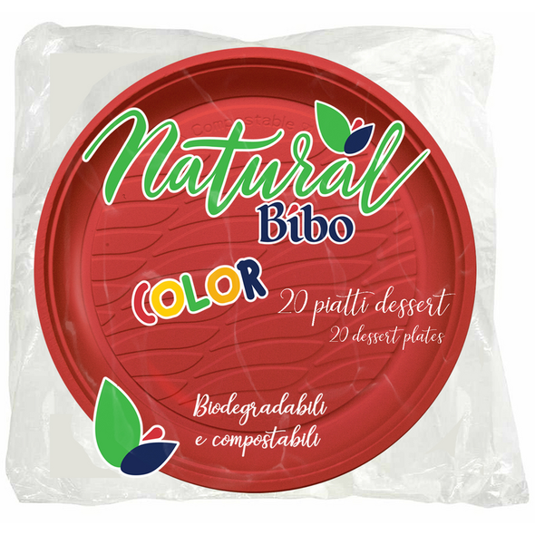 BIBO NATURAL COLOR PIATTI DESSERT ROSSI 17 DM BIODEGRADABILI e COMPOSTABILI 20 PEZZI