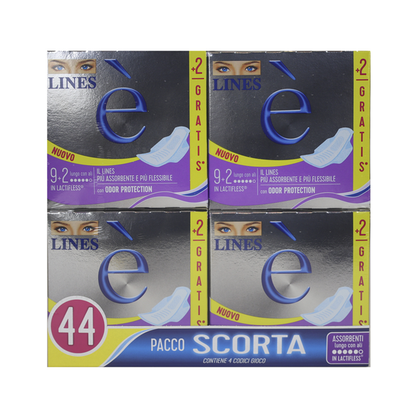 LINES e' ASSORBENTE LUNGO CON ALI PACCO SCORTA 44 PEZZI