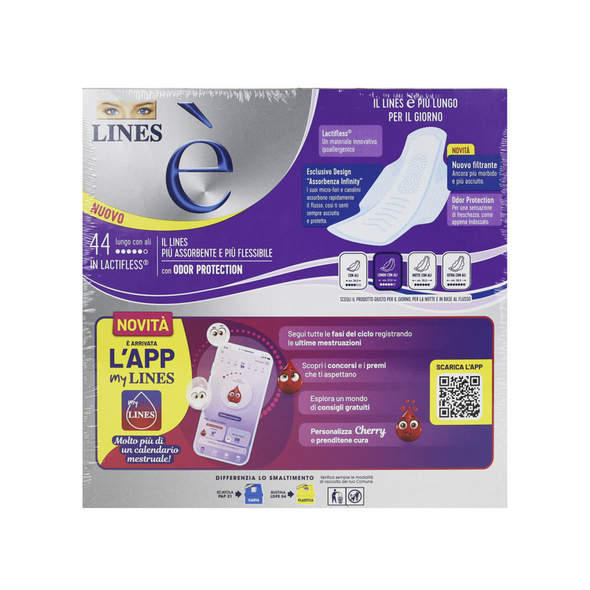 LINES e' ASSORBENTE LUNGO CON ALI PACCO SCORTA 44 PEZZI