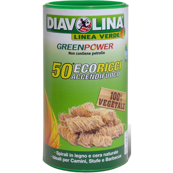 DIAVOLINA GREENPOWER 50 ECORICCI ACCENDIFUOCO 100% VEGETALE PER CAMINI, STUFE e BARBECUE 