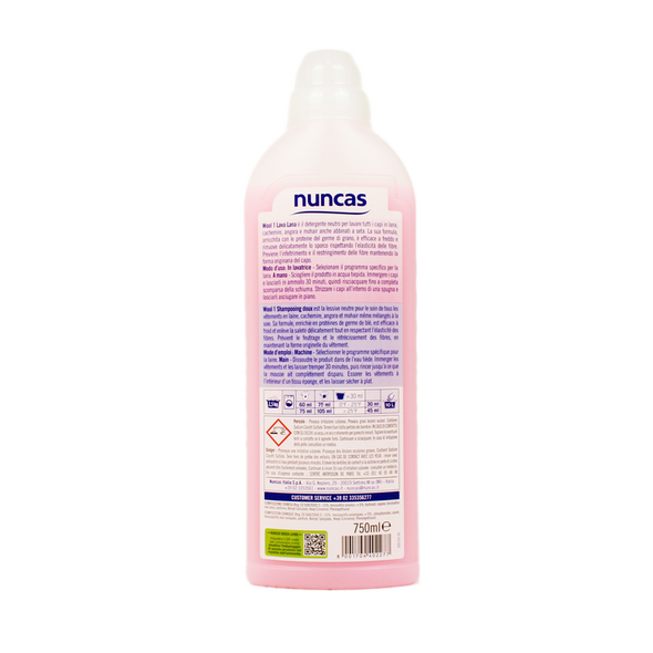 NUNCAS DETERSIVO BUCATO A MANO E LAVATRICE LIQUIDO WOOL 1 LANA E CAPI DELICATI 12 LAVAGGI 750 ML