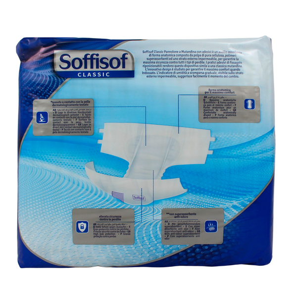 SOFFISOF PANNOLONI MUTANDINA ADULTI MISURA MEDIUM GIRO VITA 70-110 CM BUSTA 15 PEZZI  ASSORBENZA MAXI 9 GOCCE DISPOSITIVO MEDICO CE DI CLASSE 1