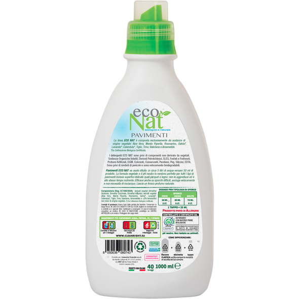 ECO NAT PAVIMENTI CONCENTRATO VEGETALE, NATURALE ANCHE PER PARQUET 40 LAVAGGI 1000 ML