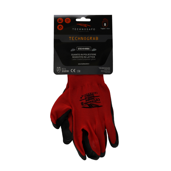 TECHNO SAFE GUANTI DA LAVORO PALMO IN LATTICE POLSINO ELASTICIZZATO TAGLIA 8 COLORE ROSSO/NERO