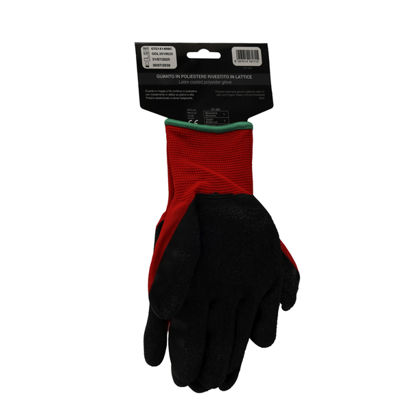 TECHNO SAFE GUANTI DA LAVORO PALMO IN LATTICE POLSINO ELASTICIZZATO TAGLIA 8 COLORE ROSSO/NERO