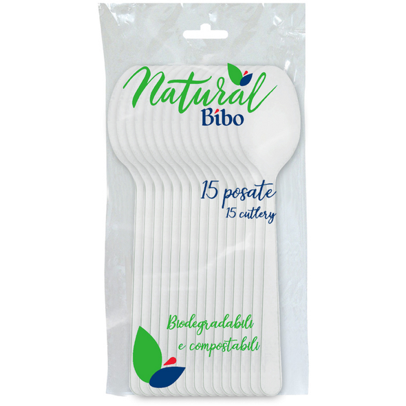 BIBO NATURAL 15 CUCCHIAI BIODEGRADABILI E COMPOSTABILI