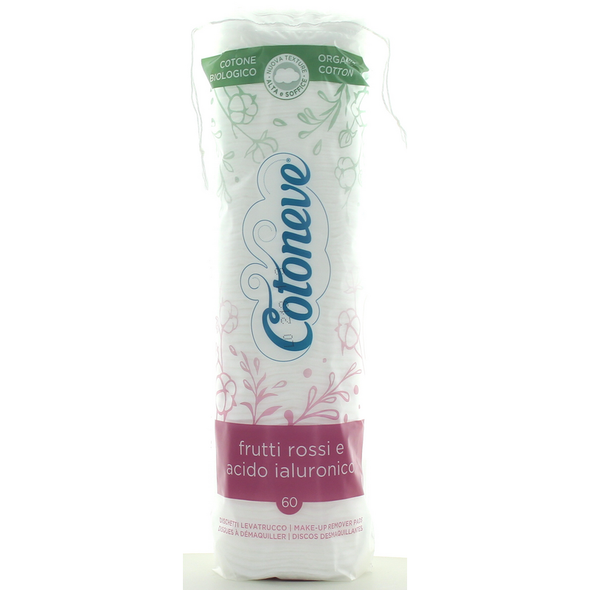 COTONEVE 60 DISCHETTI LEVATRUCCO COTONE BIOLOGICO FRUTTI ROSSI ACIDO IALURONICO