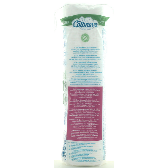 COTONEVE 60 DISCHETTI LEVATRUCCO COTONE BIOLOGICO FRUTTI ROSSI ACIDO IALURONICO