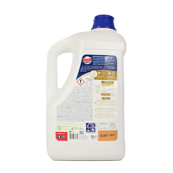 DUAL POWER DETERSIVO BUCATO LAVATRICE PROFESSIONAL PERLE D'ARGAN 100 LAVAGGI 5 LT 