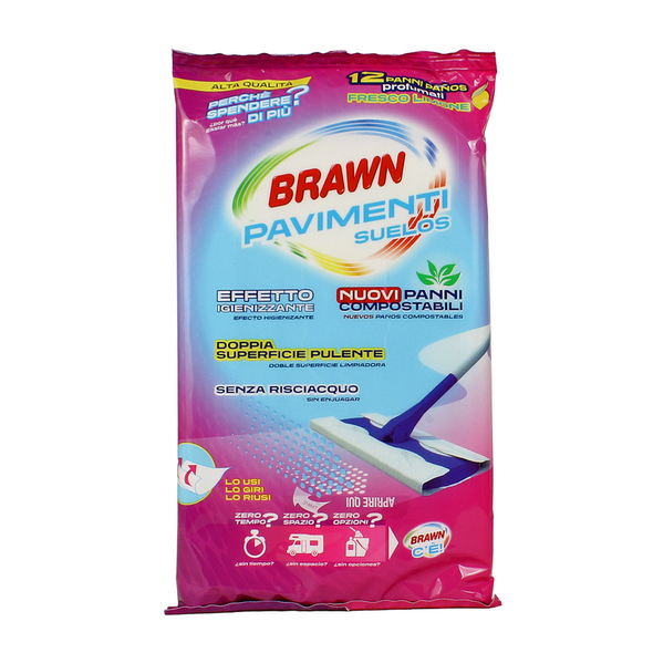 BRAWN PAVIMENTI 12 PANNI UMIDIFICATI IGIENIZZANTI LIMONE