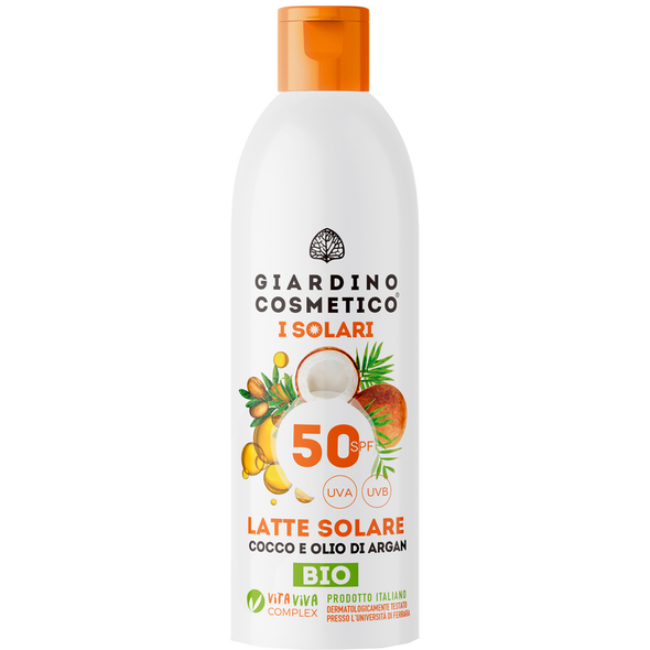 GIARDINO COSMETICO I SOLARI LATTE SOLARE SPF50 COCCO E OLIO DI ARGAN BIO 250 ML 