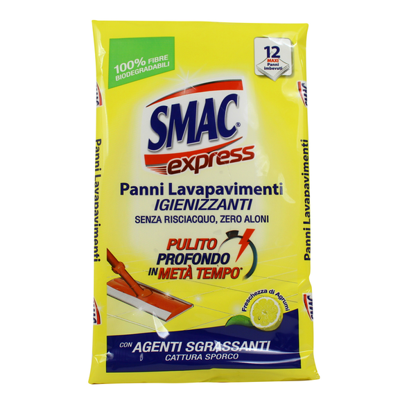 SMAC PANNI DETERGENTI PAVIMENTI PROFUMO DI LIMONE 12 PANNI MAXI IMPREGNATI  