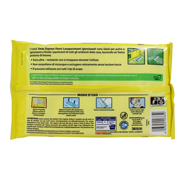 SMAC PANNI DETERGENTI PAVIMENTI PROFUMO DI LIMONE 12 PANNI MAXI IMPREGNATI  