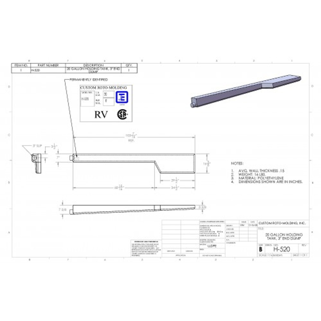 20 Gallon L Shaped End Dump Holding Tank H 520 Tank Mart Com