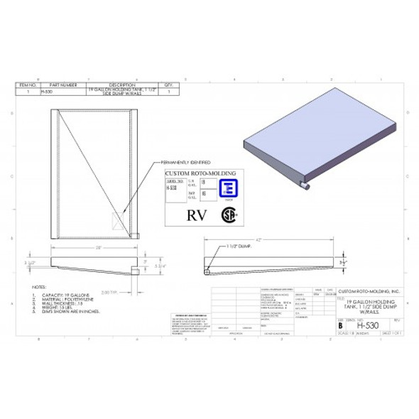 19 Gallon Side Dump RV Holding Tank | H-530