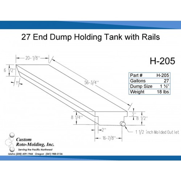 27 Gallon End Dump RV Holding Tank with Rails | H-205