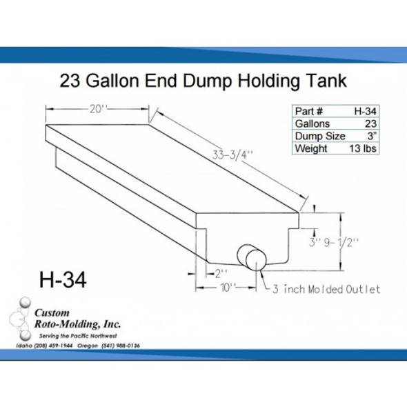 23 Gallon End Dump RV Holding Tank with Rails | H-34