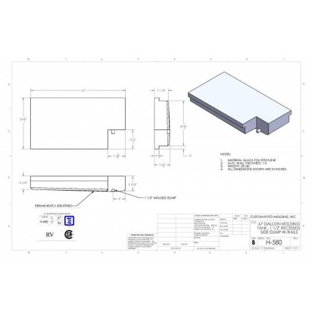 67 Gallon Side Dump RV Holding Tank | H-580