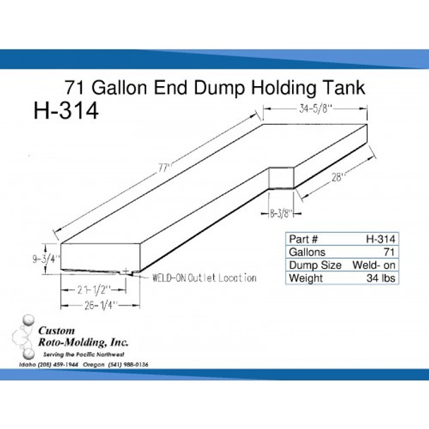 71 Gallon L-Shaped End Dump Holding Tank | H-314