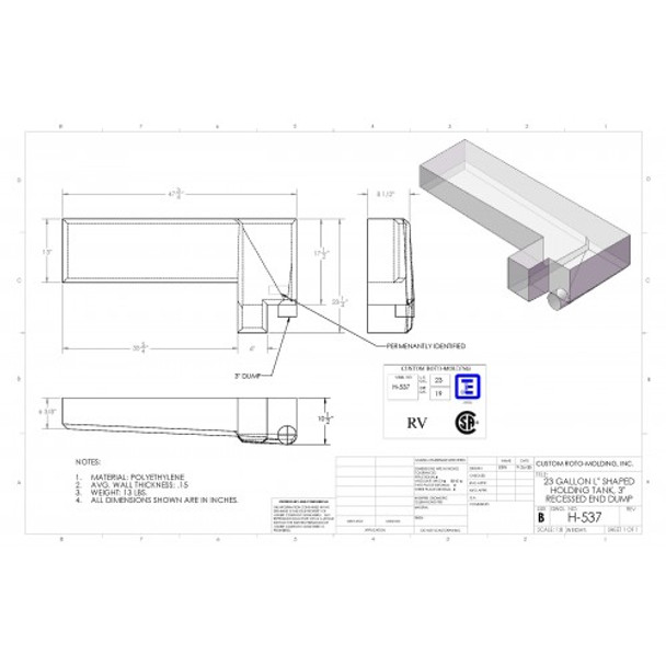 23 Gallon L-Shaped End Dump Holding Tank | H-537