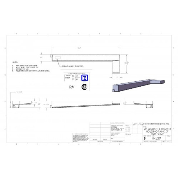 37 Gallon L-Shaped End Dump Holding Tank | H-539