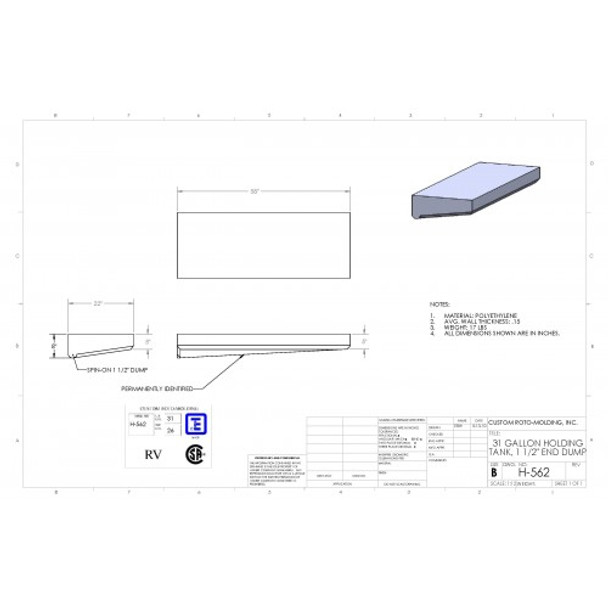 31 Gallon End Dump RV Holding Tank | H-562