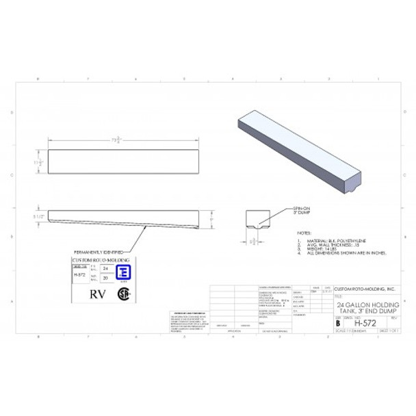 24 Gallon End Dump RV Holding Tank | H-572