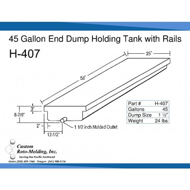 45 Gallon End Dump RV Holding Tank with Rails | H-407