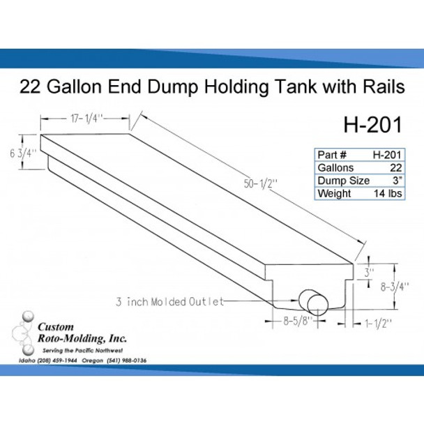 22 Gallon End Dump RV Holding Tank with Rails | H-201