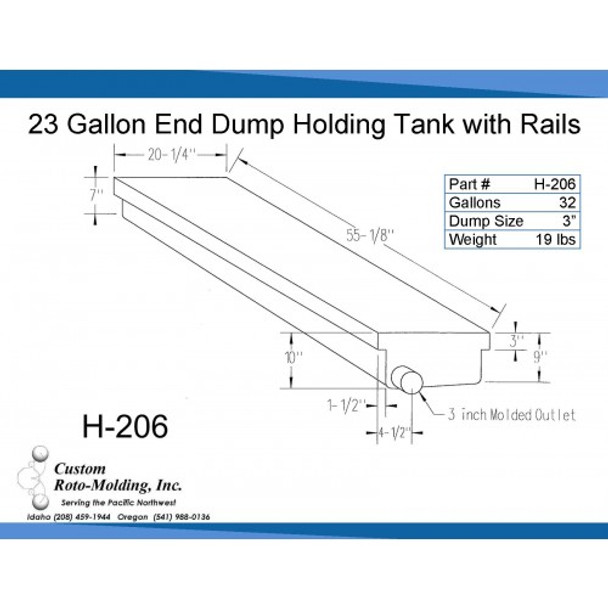 23 Gallon End Dump RV Holding Tank with Rails | H-206