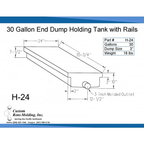 30 Gallon End Dump RV Holding Tank with Rails | H-24