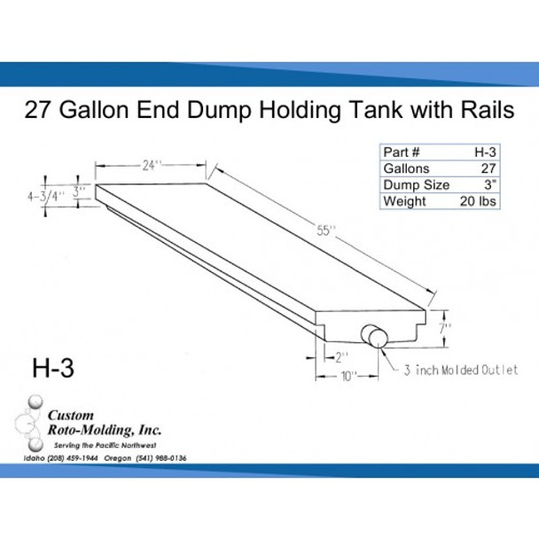 27 Gallon End Dump RV Holding Tank with Rails | H-3