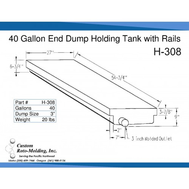 40 Gallon End Dump RV Holding Tank with Rails | H-308