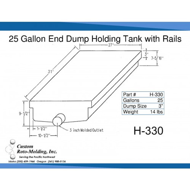 25 Gallon End Dump RV Holding Tank with Rails | H-330