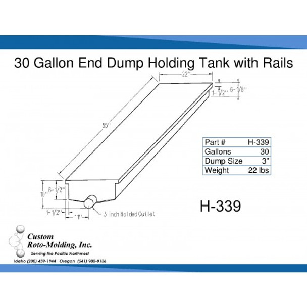 30 Gallon End Dump RV Holding Tank with Rails | H-339