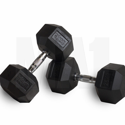 25kg Rubber Hex Dumbbells | MA1 Australia