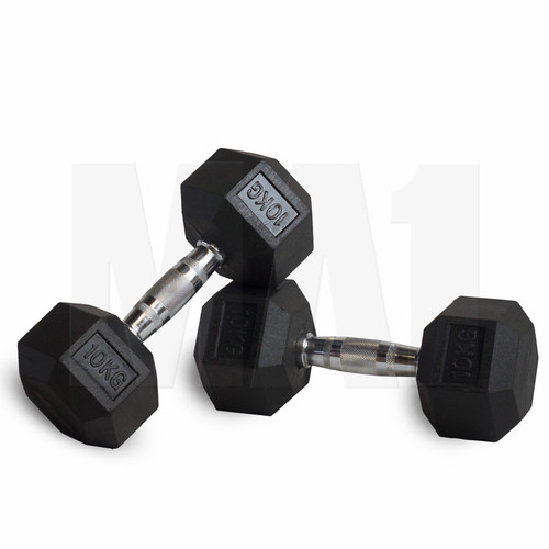 10kg Rubber Hex Dumbbells | MA1 Australia