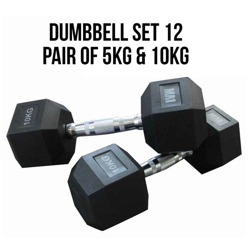 5kg & 10kg MA1 Rubber Hex Dumbbell w Grey Logo