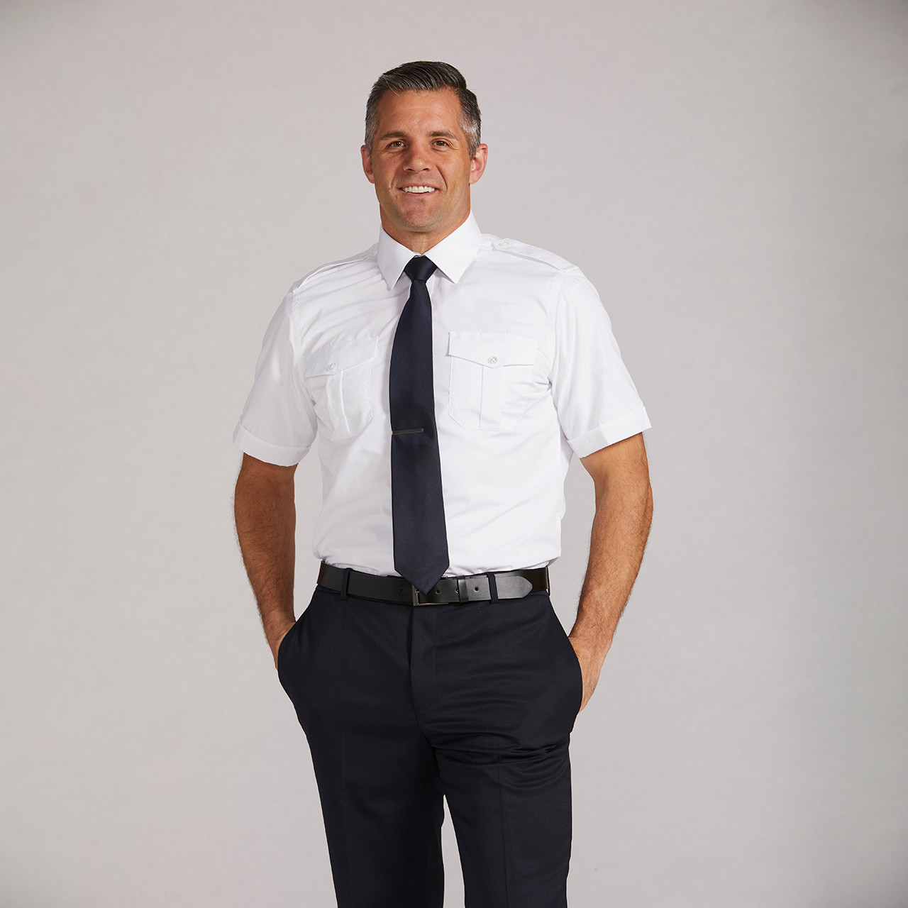 Men's Pilot Shirt, Short-Sleeve, White 